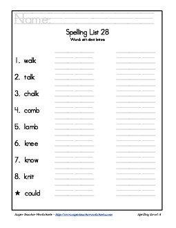 List 28: Word List Spelling Worksheet