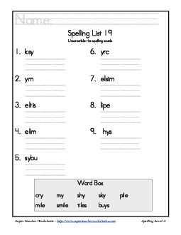 List 19: Word Scramble Spelling Worksheet