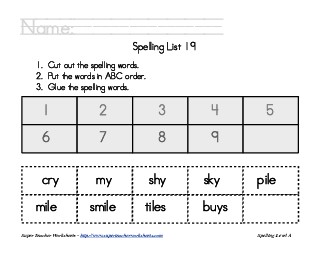 List 19:  ABC Order Spelling Worksheet