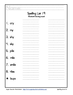 List 19: Word List Spelling Worksheet