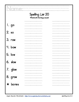 List 20: Word List Spelling Worksheet