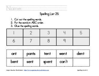 List 25:  ABC Order Spelling Worksheet