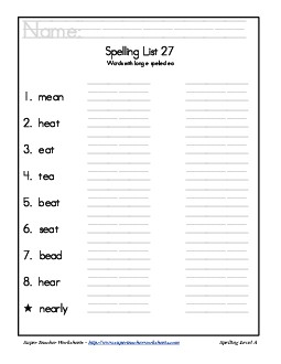 List 27: Word List Spelling Worksheet