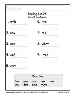 List 26: Word Scramble Spelling Worksheet