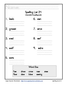 List 24: Word Scramble Spelling Worksheet