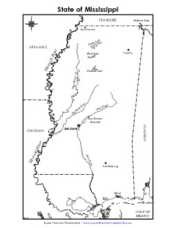 Mississippi Map (Labeled) State Maps Worksheet