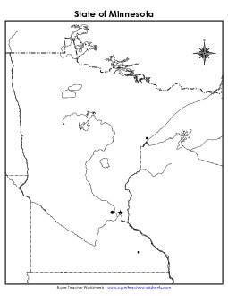 Minnesota Map (Blank Cities) State Maps Worksheet