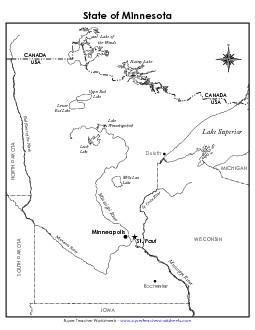 Minnesota Map (Labeled) State Maps Worksheet