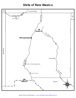 New Mexico Map (Labeled) State Maps Worksheet