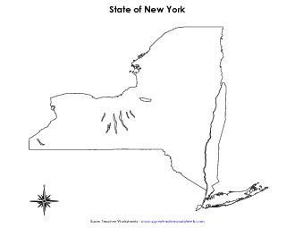 New York Map (No Bordering States) State Maps Worksheet