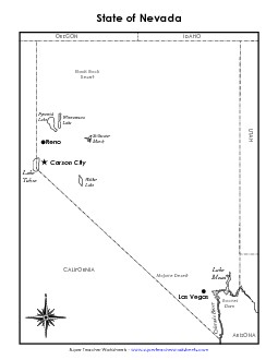 Nevada Map (Labeled) State Maps Worksheet