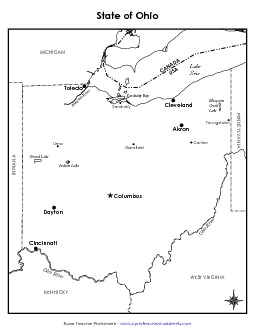 Ohio Map (Labeled) State Maps Worksheet