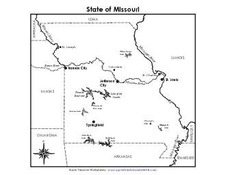 Missouri Map (Labeled) State Maps Worksheet