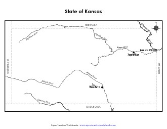 Kansas Map (Labeled) State Maps Worksheet