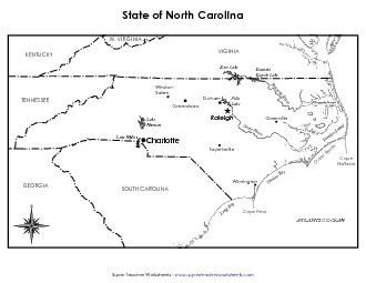 North Carolina Map (Labeled) State Maps Worksheet