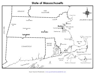 Massachusetts Map (Labeled) State Maps Worksheet