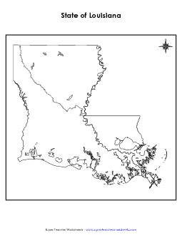 Louisiana Map (No Bordering States) State Maps Worksheet