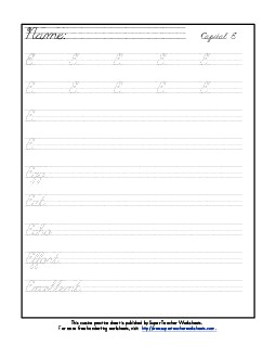 Uppercase cursive E Worksheet