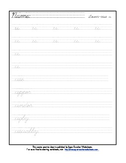 Lowercase cursive u Worksheet