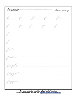 Lowercase cursive p Worksheet