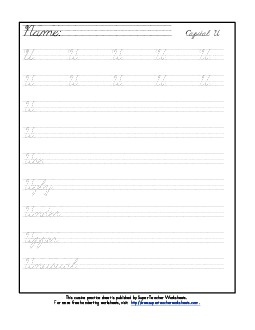 Uppercase cursive U Worksheet