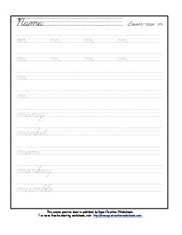 Lowercase cursive m Worksheet