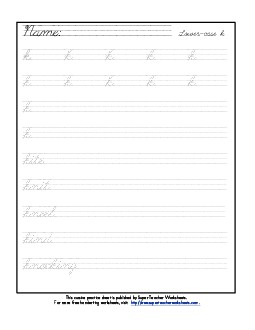 Lowercase cursive k Worksheet