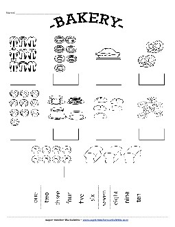 Bakery Counting: Cut-Glue (Up to 10) Worksheet