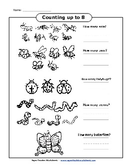 Counting Bugs (Up to 8) Worksheet