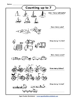 Counting - Transportation (Up to 7) Free Worksheet