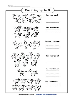 Counting Farm Animals (Up to 9) Worksheet