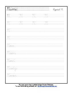 Uppercase cursive N Worksheet