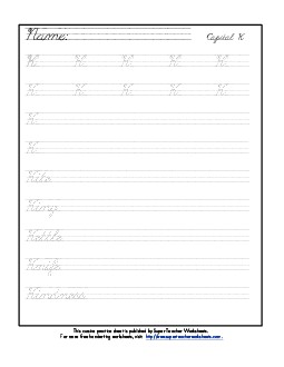 Uppercase cursive K Worksheet