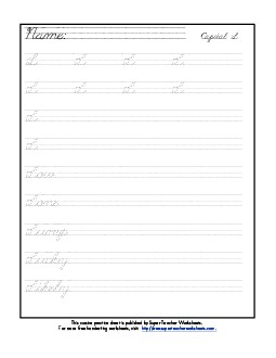 Uppercase cursive L Worksheet