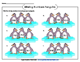 Penguin Counting (3-Digit) Worksheet