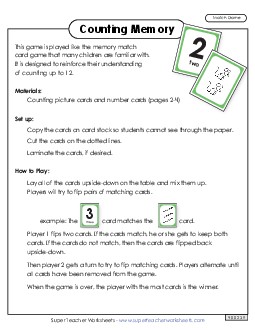 Counting Memory Match Game Worksheet