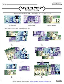 Mixed Banknotes (Paper Money Only) Money Canadian Worksheet