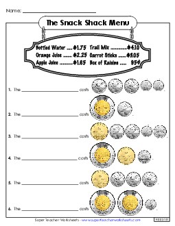 Snack Shack (Harder) Money Canadian Worksheet