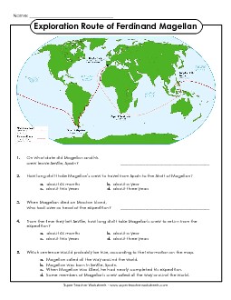 Magellan Map & Questions Explorers Worksheet