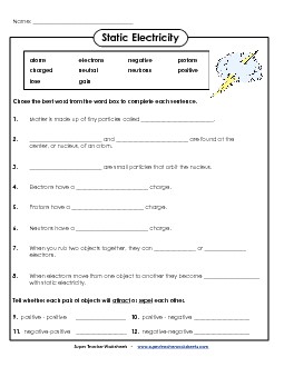 Static Electricity Worksheet