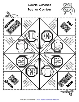 Fact Opinion Game: Cootie Catcher Cause Effect Fact Opinion Worksheet