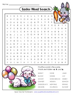 Easter Word Search (Intermediate) Holiday Worksheet