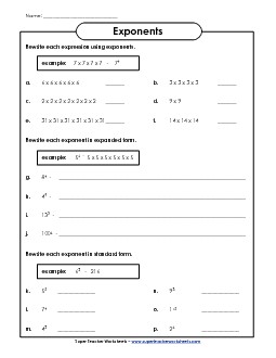 Exponents Free Worksheet