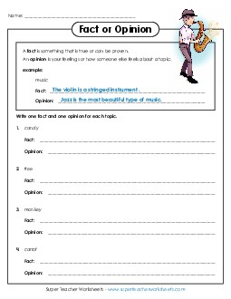 Writing Facts and Opinions Cause Effect Fact Opinion Worksheet