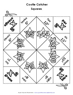 Cootie Catcher: Squared Numbers Exponents Worksheet