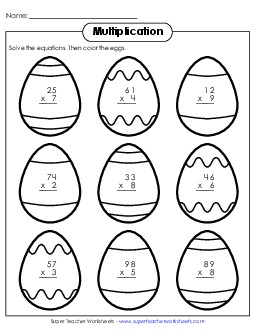 Multiplication: Easter Eggs (2-Digit by 1-Digit) Holiday Worksheet