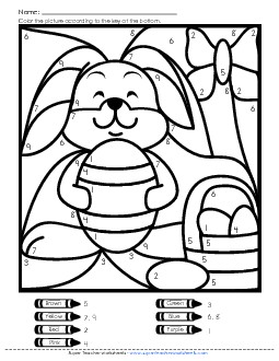 Color-by-Number: Bunny Mystery Picture Holiday Worksheet