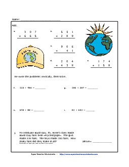 Addition - Earth Day Worksheet