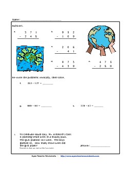 Subtraction - Earth Day Free Worksheet