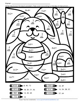 Multiplication: Bunny Mystery Picture (Basic Facts 0-10) Worksheet